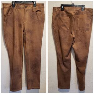 CHICO'S  2P Leggings Faux Suede Worn Luggage Brown Slim